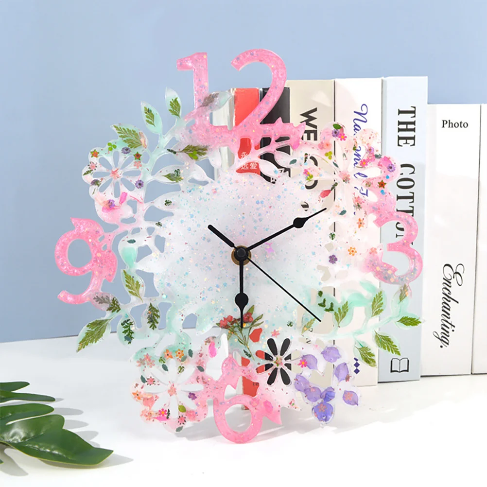 Molde de reloj de resina Diy, artesanía de silicona para decoración de pared de flores, fundición epoxi, Kit de herramientas de fabricación de moldeo Flexible reutilizable