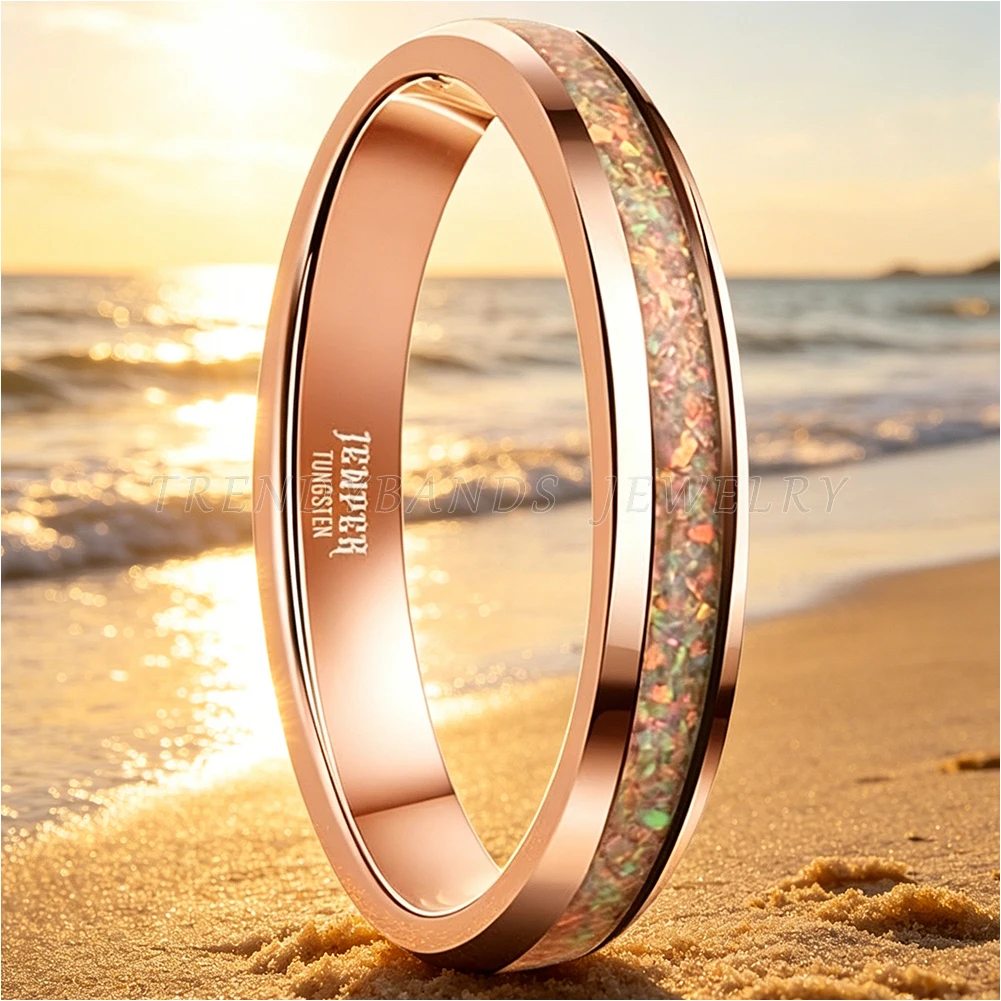 4mm Herren- und Damen-Ehering aus Wolframkarbid Verlobungsring mit Opal-Einlage Modeschmuck Komfortabler Sitz – Detail 1