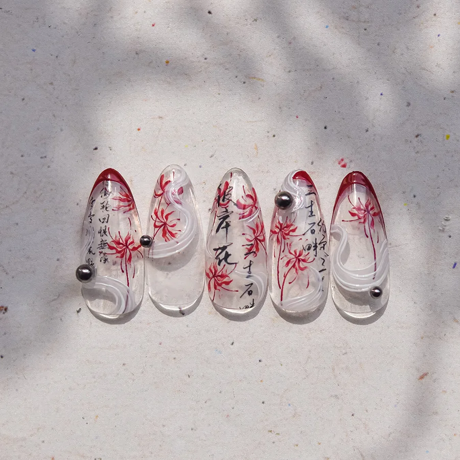 1PC Chinese Red Flower Nail Art Stickers 5D Bouquet Blossom Vintage Floral Self Adhesive Soft Embossed Relief Manicure Decal DIY