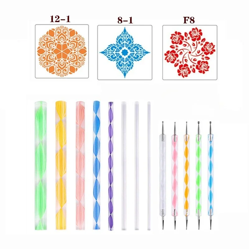 

16 шт., набор инструментов для нанесения точек мандалы, ручка, инструменты для нанесения точек, трафарет для мандалы, шарик, стилус, лоток для краски для рисования камней, раскраска, рисунок