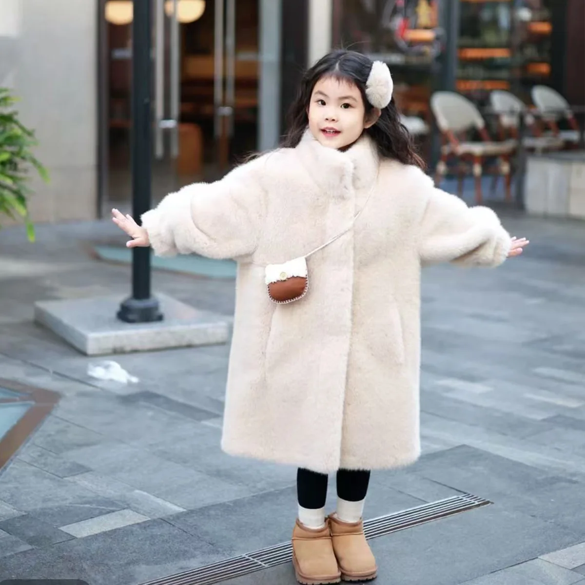 6-12Y في سن المراهقة الفتيات سترة 2025 شتاء جديد طويل بلون زائد المخملية سميكة الدافئة الفراء كولور معاطف للفتيات مقنعين أسفل ملابس خارجية