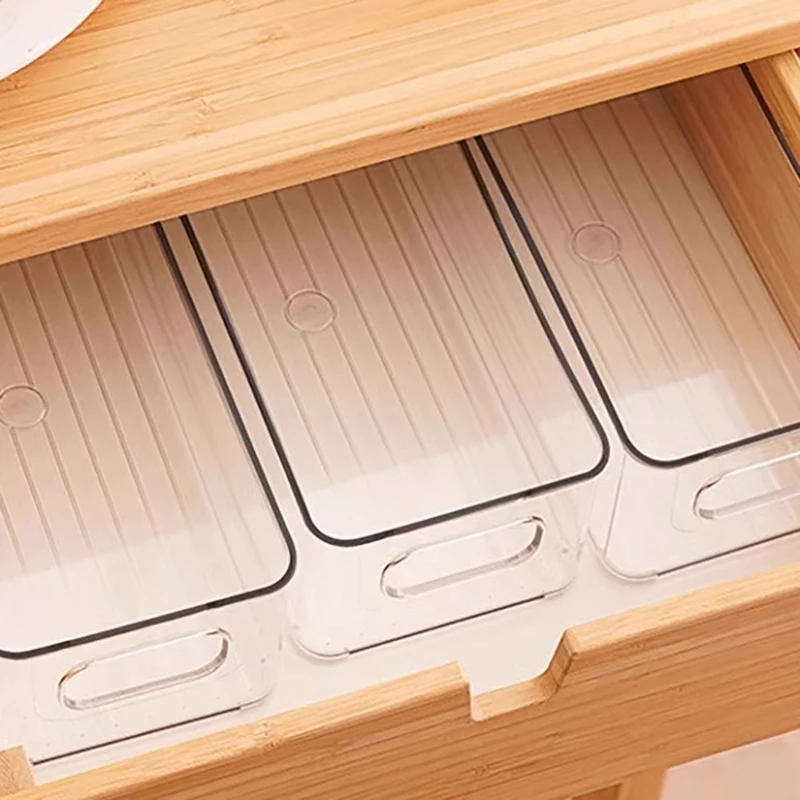 1PC Refrigerator Organizer Bins, Clear Stackable Plastic Food Storage Rack With Handles Eyelash Storage Box Makeup Organizer