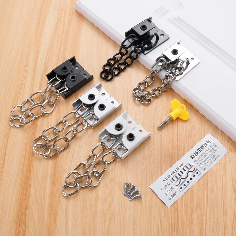 Punch-free stainless steel window lock children's safety chain external limiter protective lock adjustable anti-theft chain