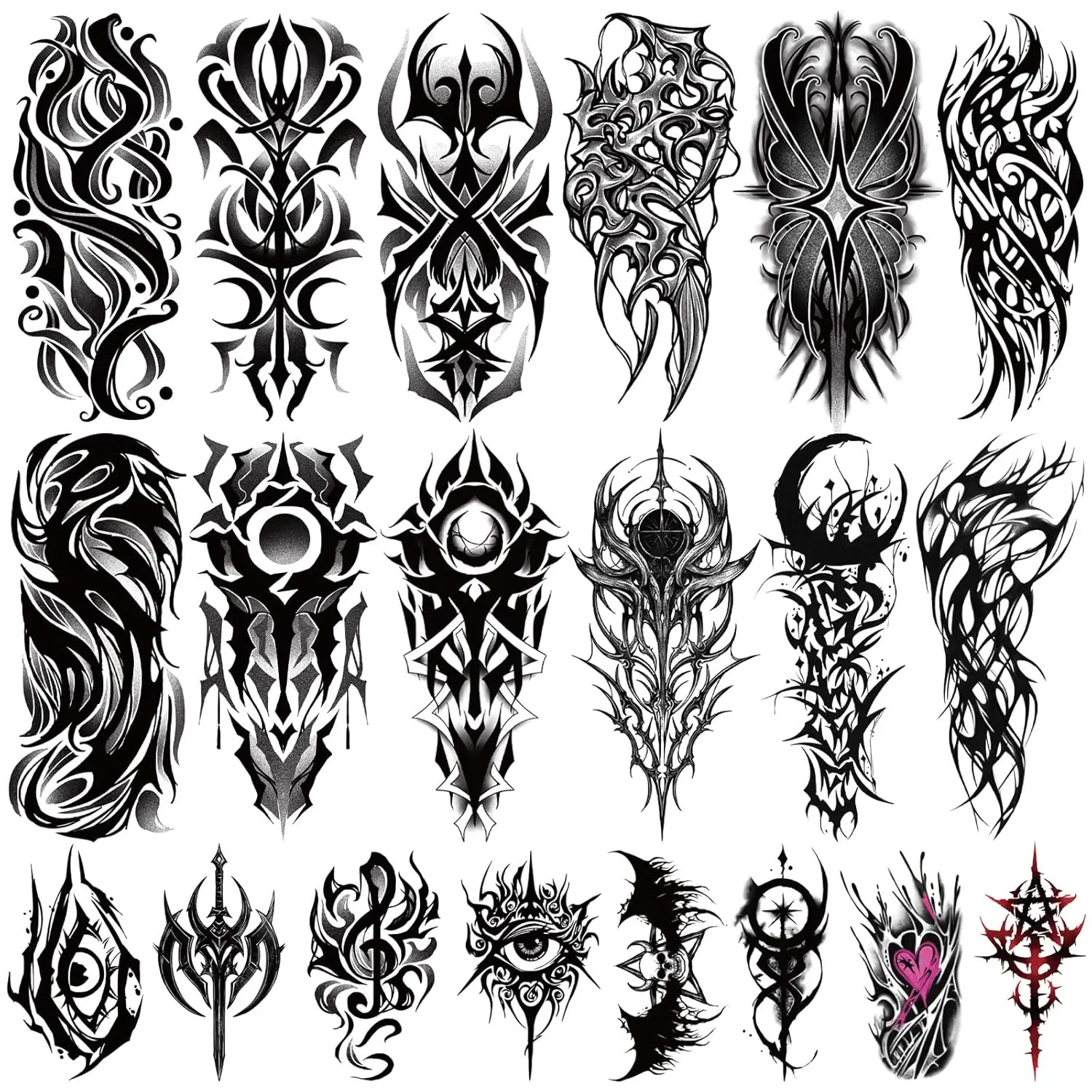 77 Sheets Cyber Sigilism Temporary Tattoos Adult, 17 Sheets Cyber Seal Fake Arm Chest Shoulder Tattoo