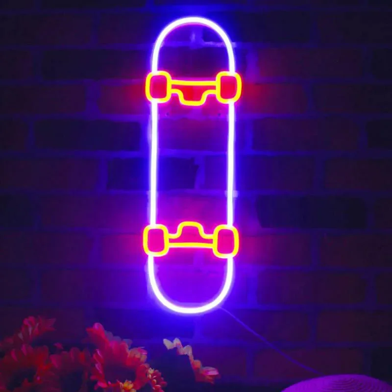 LED Skateboard Neon Sign Custom Wall Decor Gift for Kids Room Game Hanging Aesthetic Home Shop Party Acrylic Brightness Light