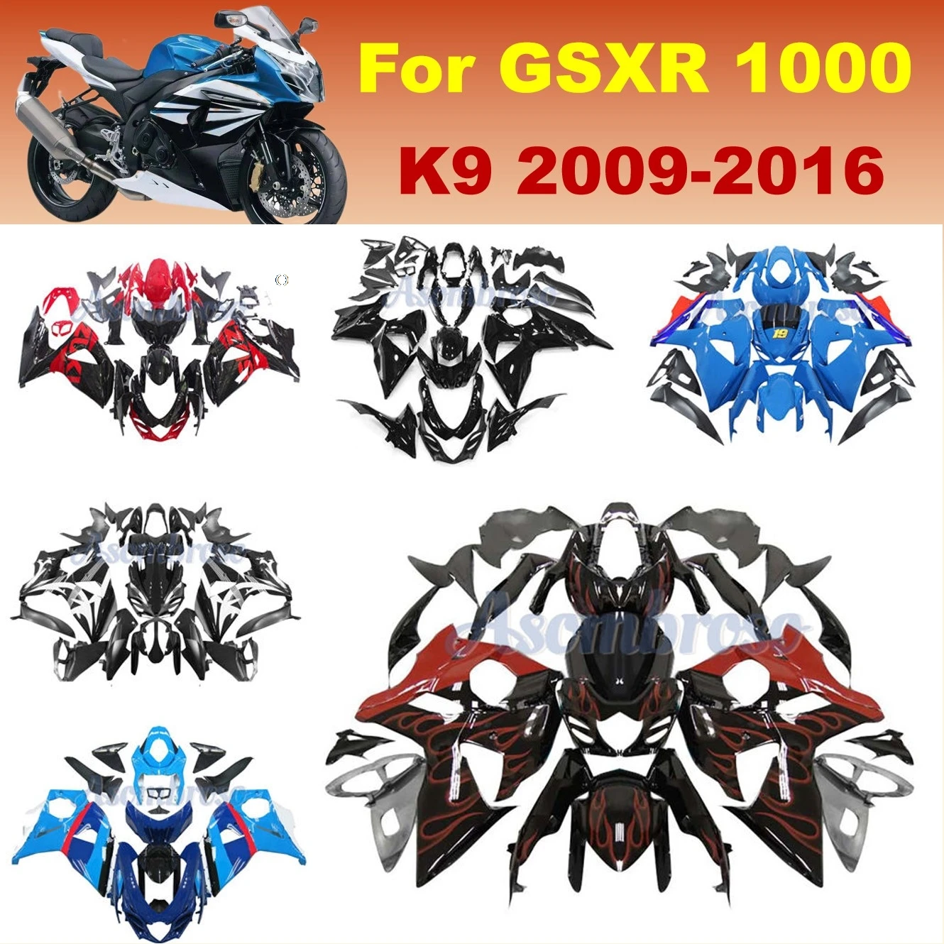 Customized Fairings BodyKits for GSXR1000 2009 2010 2011 2012 2013 2014 2015 2016 ABS Fairing kit