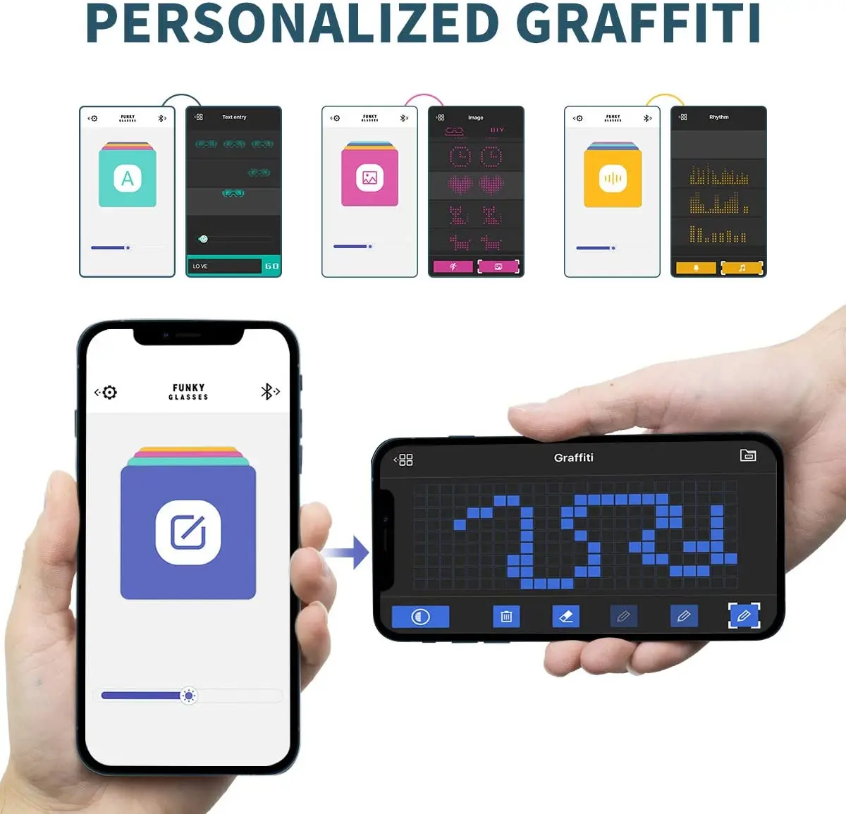 Customizable LED Light Up Glasses with Bluetooth for Parties,Festivals,Flashing Display DIY Text Messages,Animation,Control by A