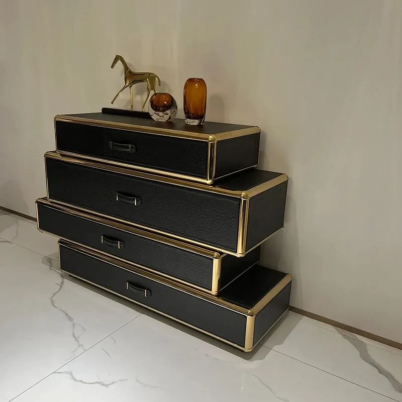 Stainless steel storage drawer storage cabinet, luxury house living room villa bedroom high-end designer art cabinet