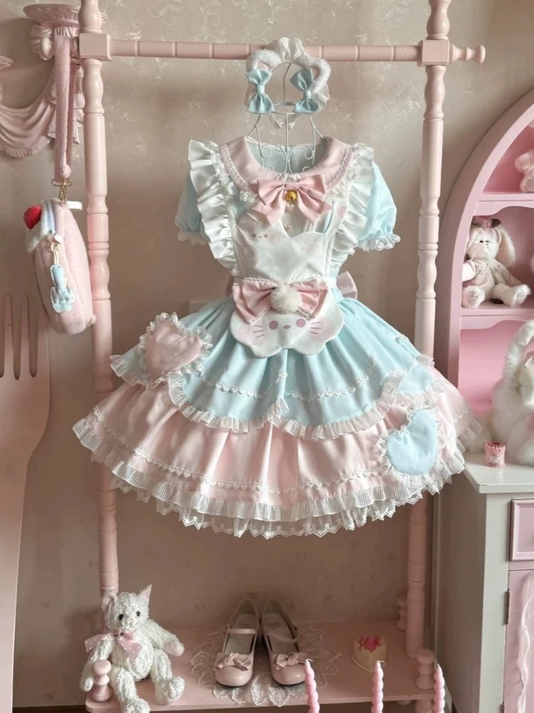 

Sweet Princess Cat Lolita OP Dress Women Cute Print Kawaii Soft Party Cosplay Cake Dress Girl Style Elegant Fashion Outfit New