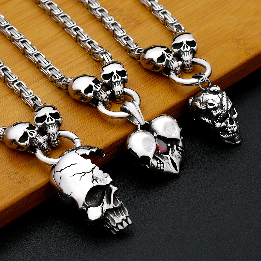 Vintage 316L Stainless Steel Skull Necklaces For Men Women Gothic Punk Skull Head Pendant Party Biker Fashion Hip Hop Jewelry view 4