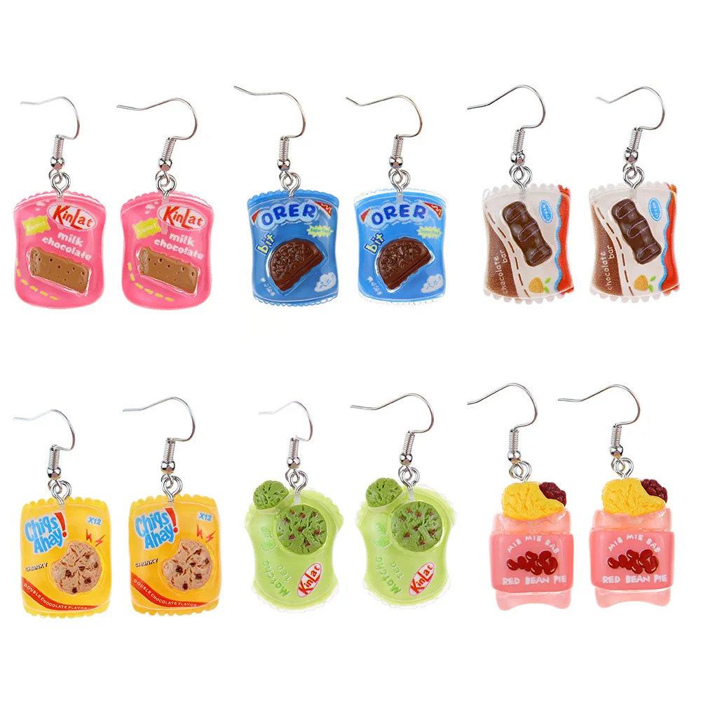 Ovxxons 1 Pair Fun Simulation Food Play Candy Chocolate Cookie Earrings Personality Creative Childlike Fun Girl Heart Ear Hook