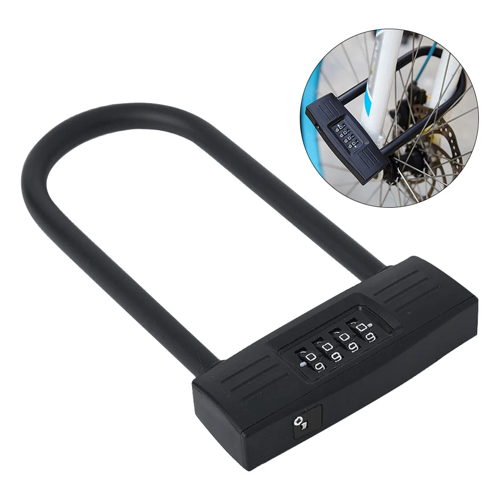 أسود 4 مجموعة مشفرة قفل U قفل أمان الدراجة كلمة المرور مكافحة سرقة لبوابة سكوتر دراجة نارية استخدام قفل