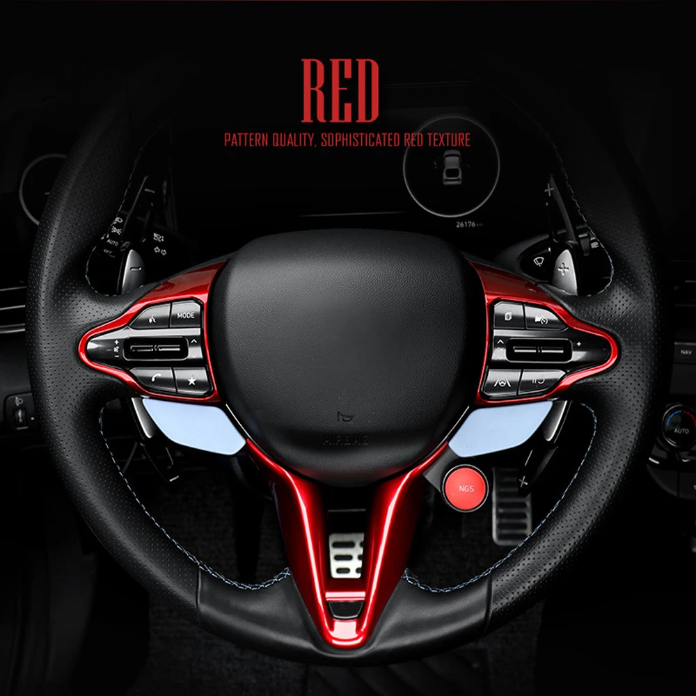 

3pcs Red Steering Wheel Button Cover Decorative Frame Interior Decals Trim For Hyundai Kona N i20 N Elantra N 2022 2023