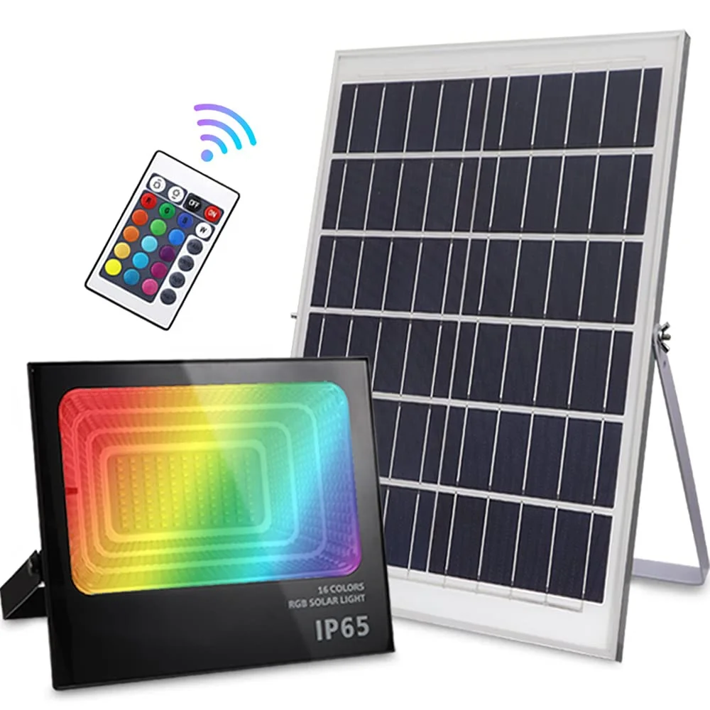 

100W RGBW Solar Flood Lights IP65 Waterproof Light Sensor Led Smart Flood Light with Remote Control Suitable for Garden Party