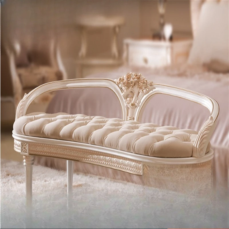French palace-style footbench, solid wood bedroom fabric shoe-changing bench