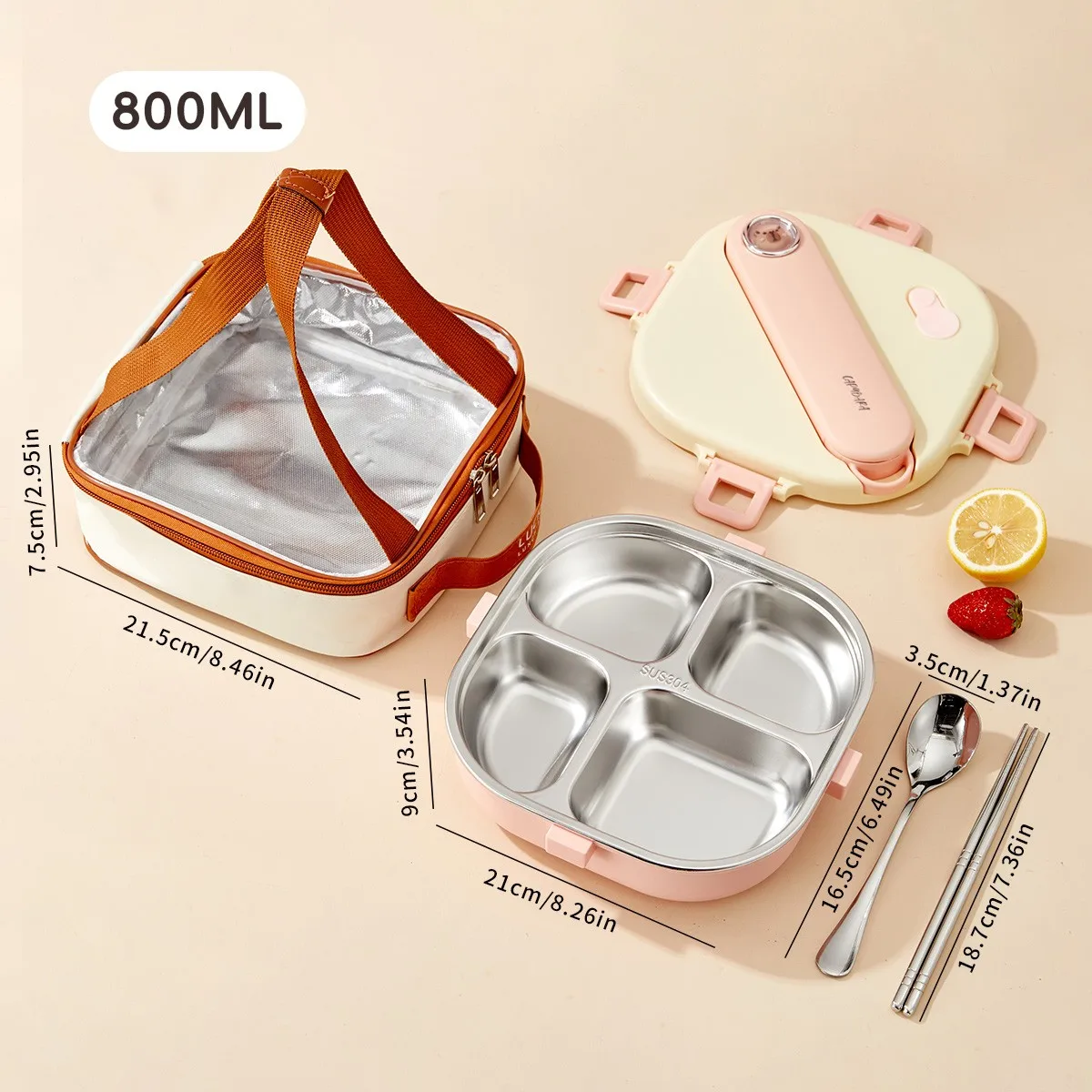 3/4 Vakken Draagbare Vierkante Lunchbox Met Bestek Capybara 304 RVS Gedeelde Lunchbox Voor Kinderen Studenten Verwarmbaar