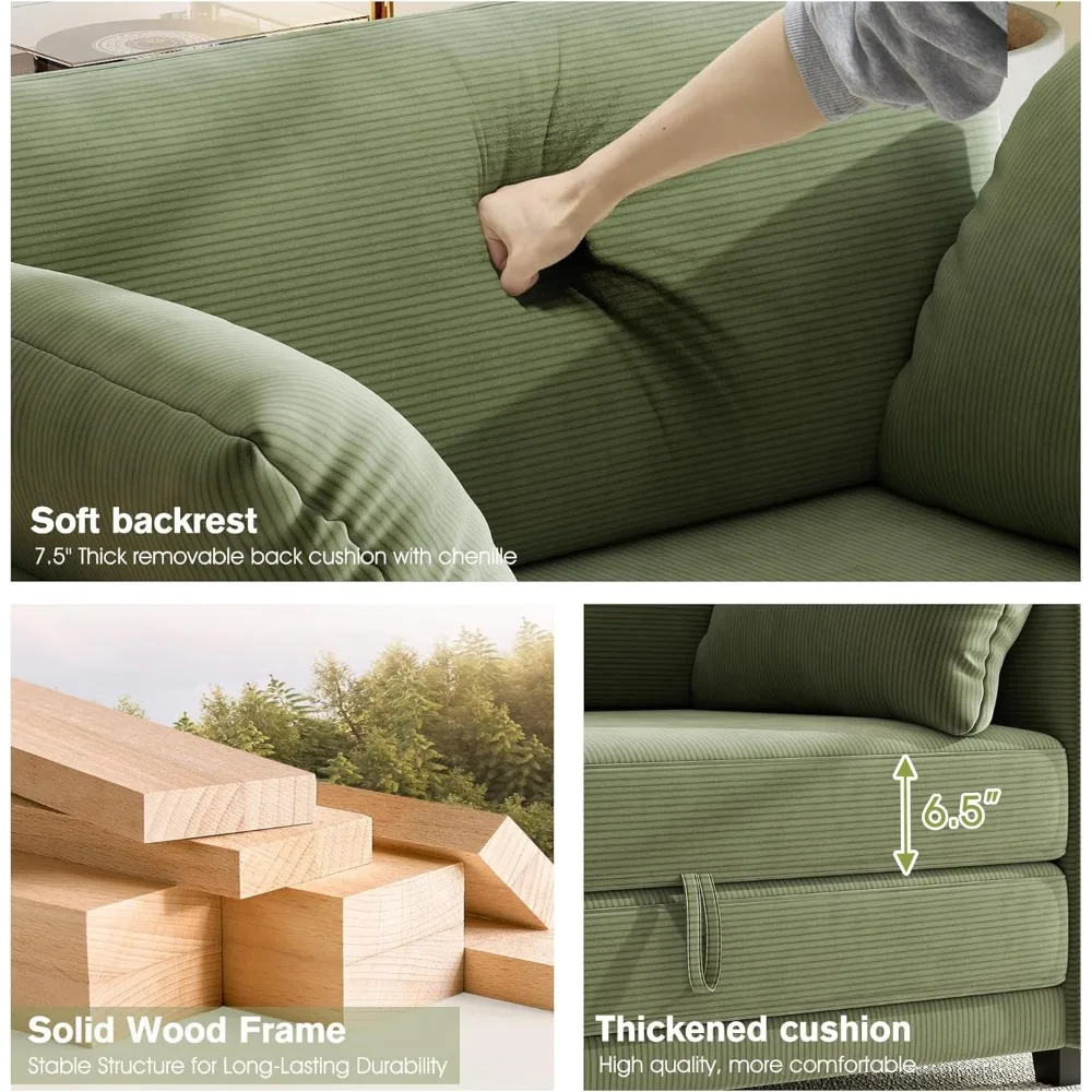 Sofá-cama de veludo cotelê para espaços pequenos, sofá conversível com assento profundo com 2 travesseiros, sofá-cama dobrável para C