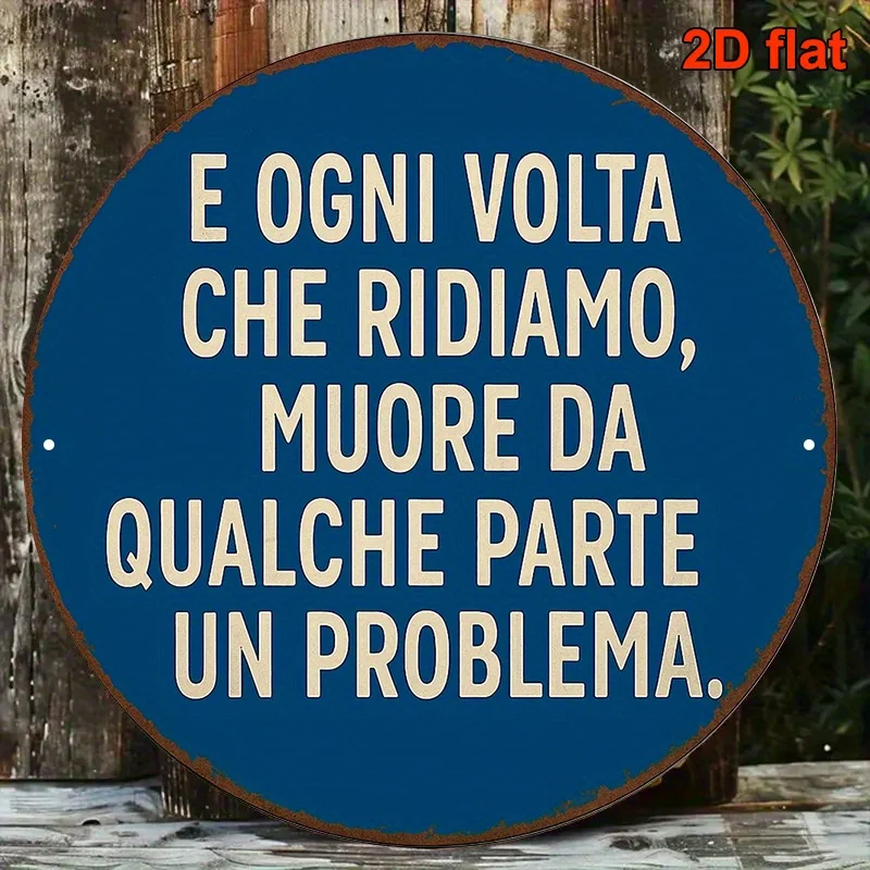 Metal Wall Decoration Sign - Blue and Golden Distressed Look with Italian Quote 