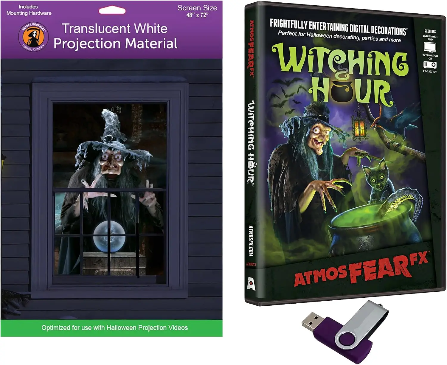 Halloween Digital Decoration for Projection Screen with USB, Witching Hour Theme