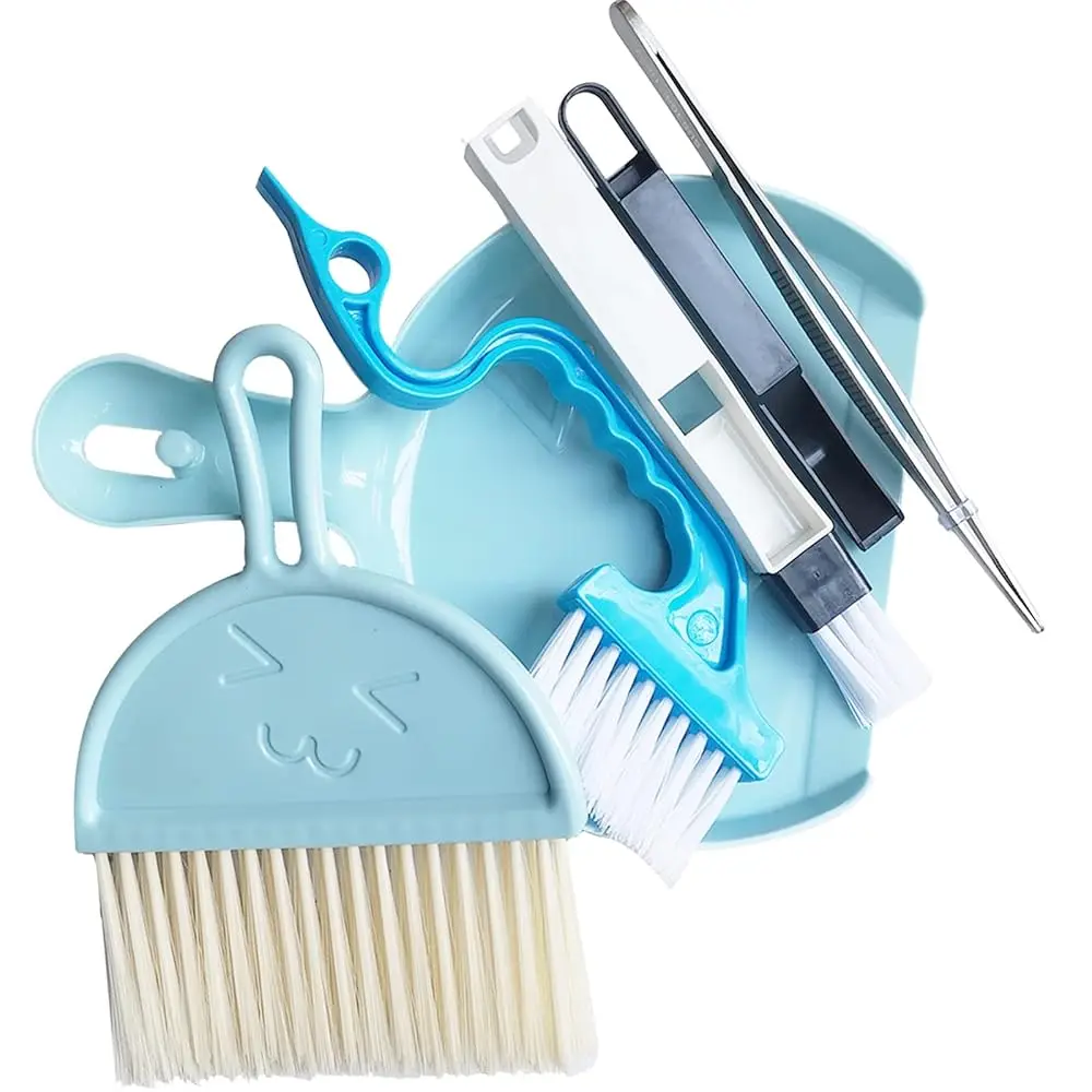 

Broom and Dustpan Tweezers Tongs Cleaning Brushes Groove Gap Clean Tool Set 4 Pcs Kitchen Cleaning Brushes mini Kit Multipurp