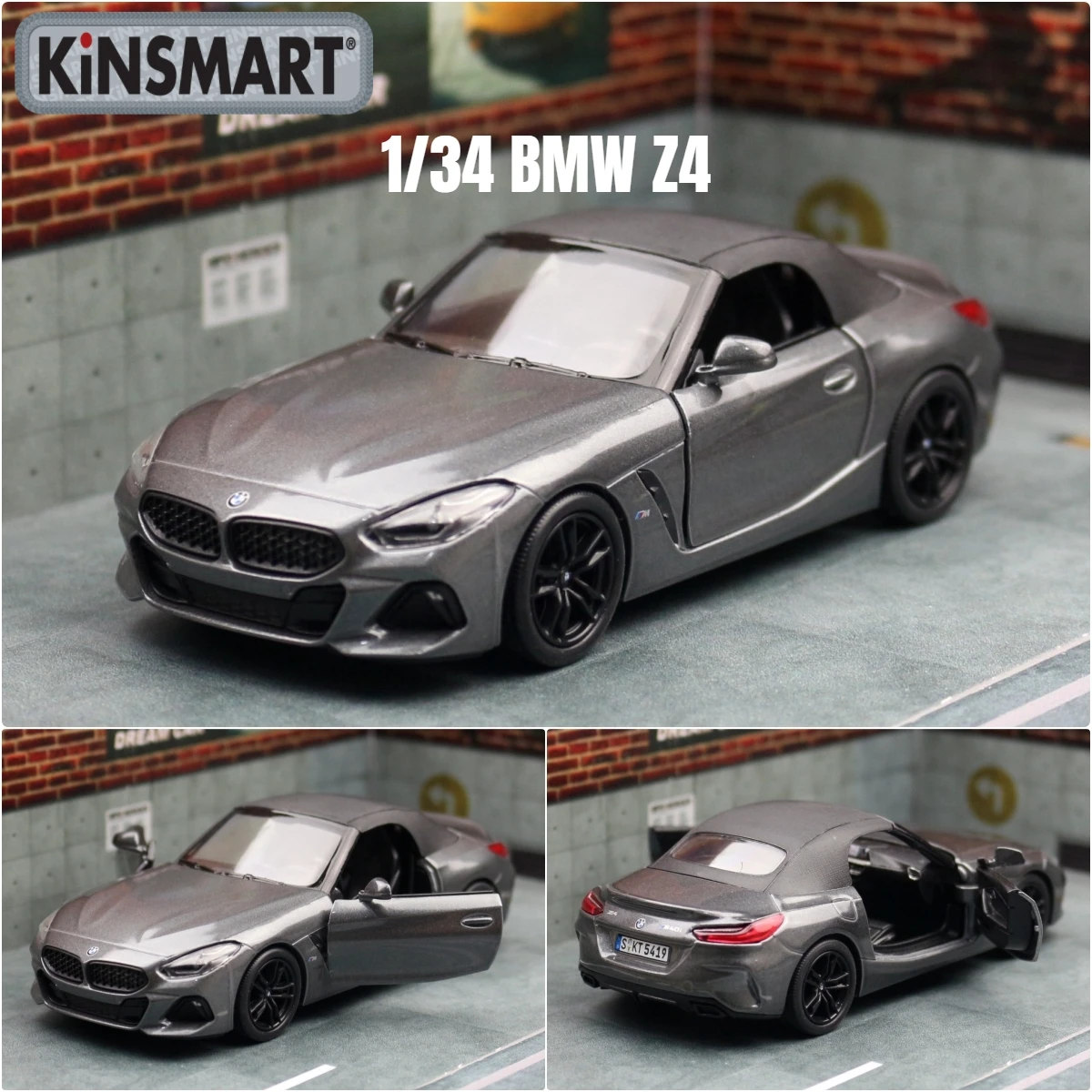 KiNSMART Toy Car Model 1/34 BMW Z4 M40i Roadster Convertible Alloy