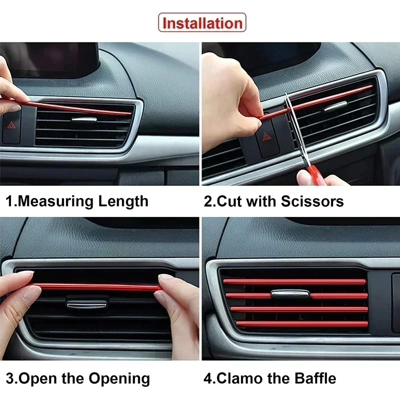 10 PCS Car Air Conditioner Outlet Decorative Soft Strip Accessories Auto Interior Grille Decorative Strip Universal U-shaped