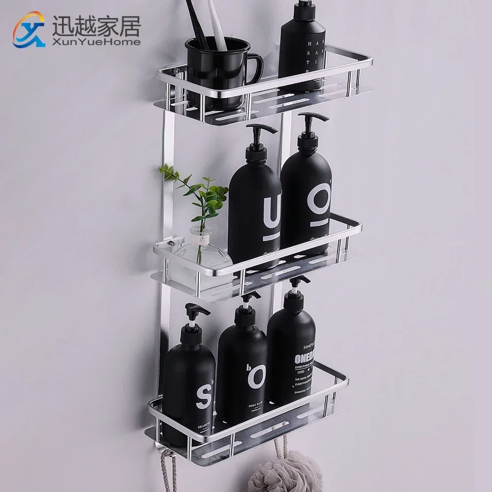 

Bathroom Square Shelves Silver Aluminum Shower Basket Shampoo 1-3 Layer Holder Wall Hanger Storage Rack Organizer Accessories