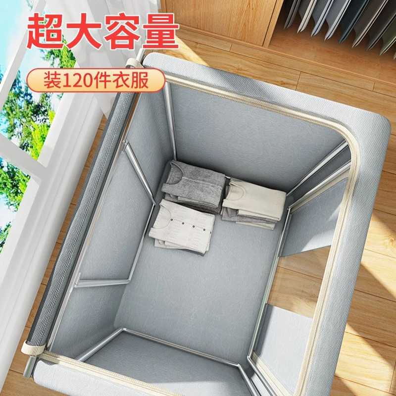 Oxford Cloth Storage Box Quilt Clothes Organizer Boxes with Double Window Visual Household Clothing Foldable Steel Frame Box