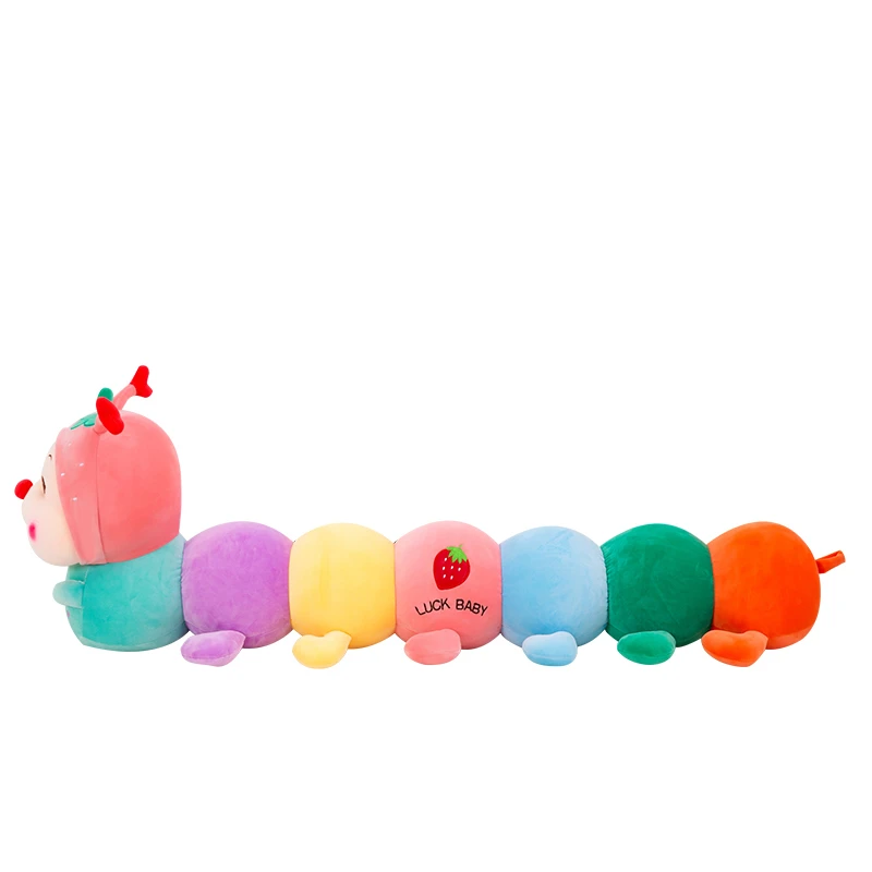 Super Soft Caterpillar Stuffed Doll Colorful Segmented Body Plush Long Pillow Cute Strawberry Children Bed Sofa Cushion Gift