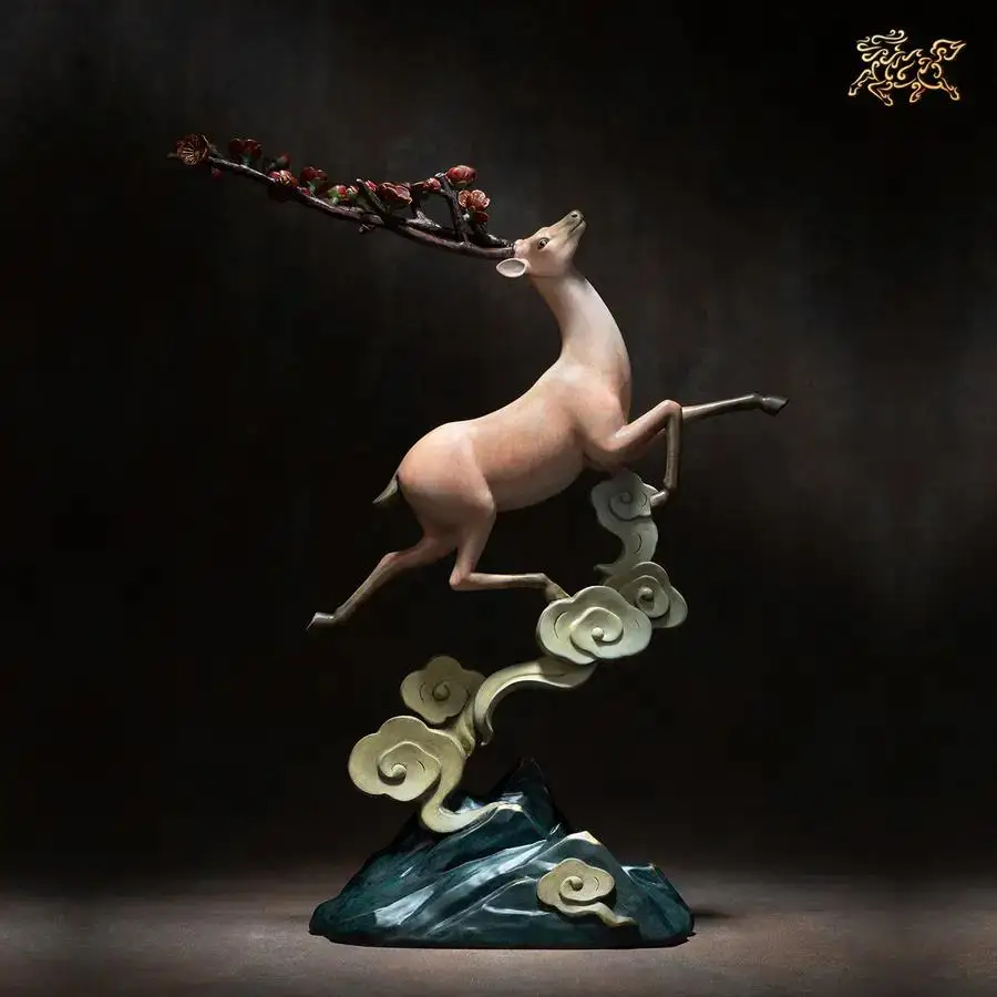 Europe America high grade HOME Company Vestibule business Deco ornament GOOD LUCK Auspicious deer COLOR Copper Sculpture statue