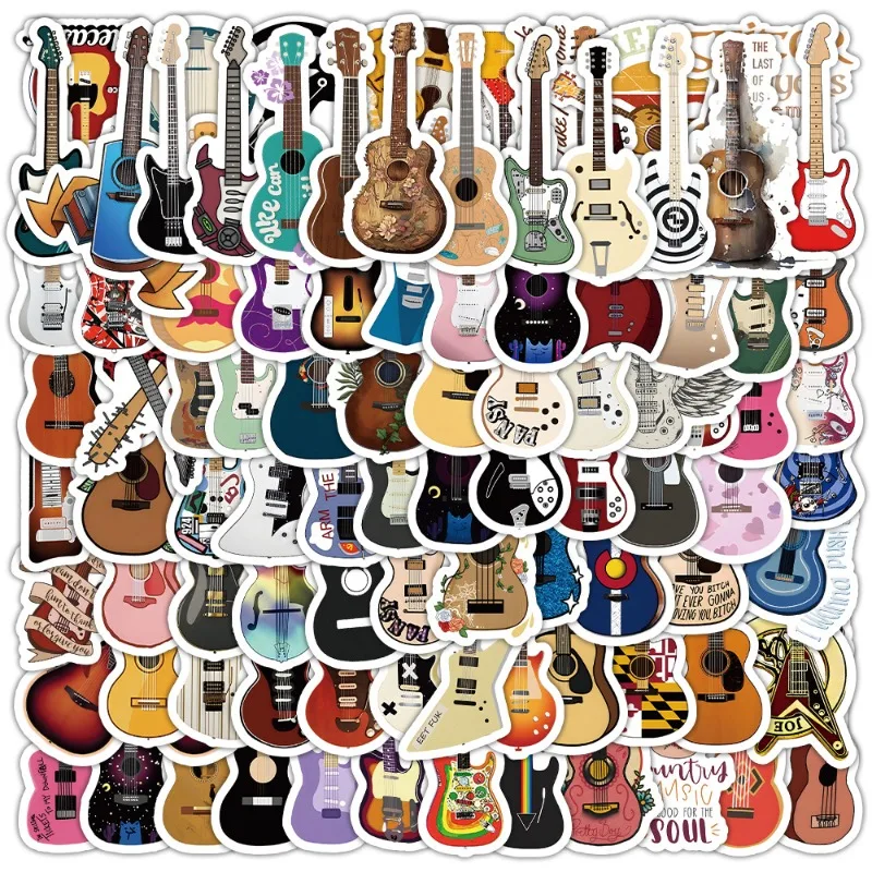 100PCS Art Style Electric Guitar Set Waterproof Sticker Children's Handmade Decoration Creative Computer Refrigerator Notebook