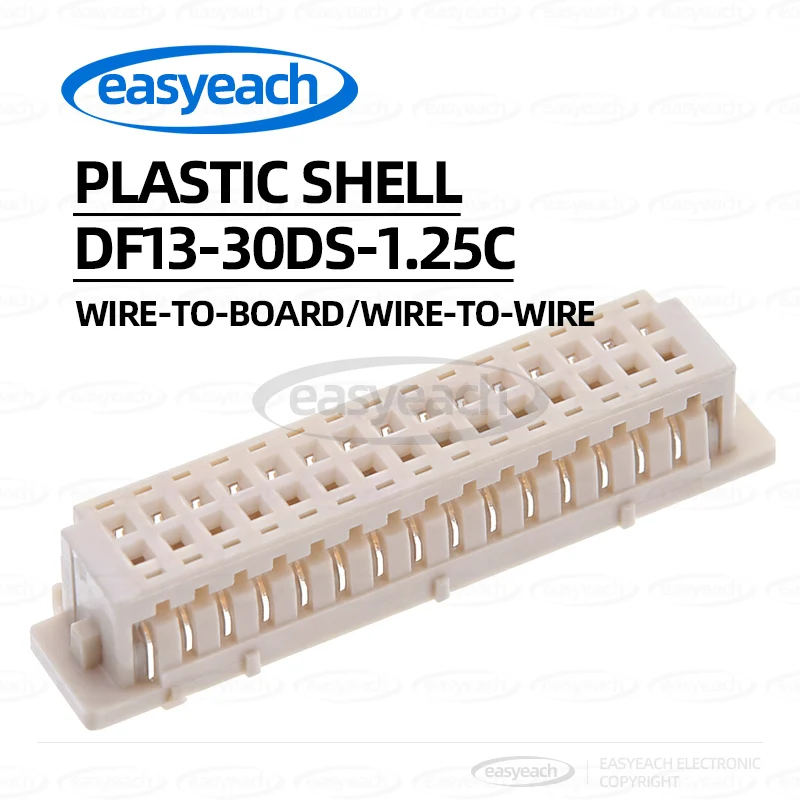 

100 шт. разъем HRS DF13-30DS-1.25C, пластиковый корпус, 30 контактов, шаг 1.25 мм (провод-плата/провод-провод)