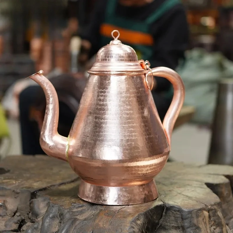 2800ml Hand Hammered Red Copper Kettle Traditional Handmade Water Pot Large Capacity Household Washing Tea Serving Vessel