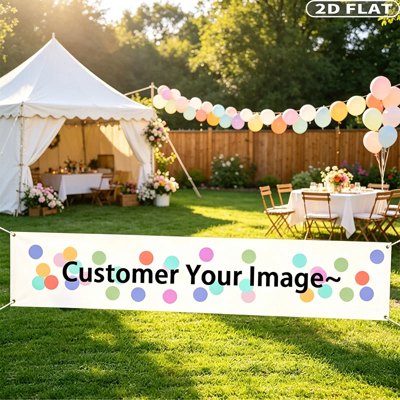 2D FLAT 1pc Custom Polyester Banner, Custom Printed Your Image, Vibrant Color Banner for Birthday, Outdoor Party, Fence Decor