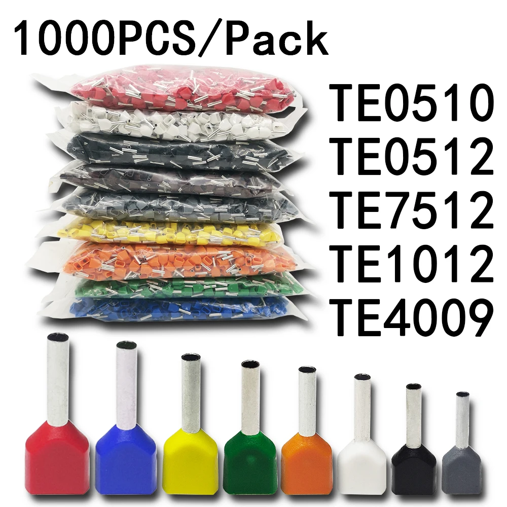 1000pcs/Pack TE0510 TE0512 TE 7512 Insulated Ferrules Terminal Block Cord End Wire Connector Electrical Crimp phosphorcopper