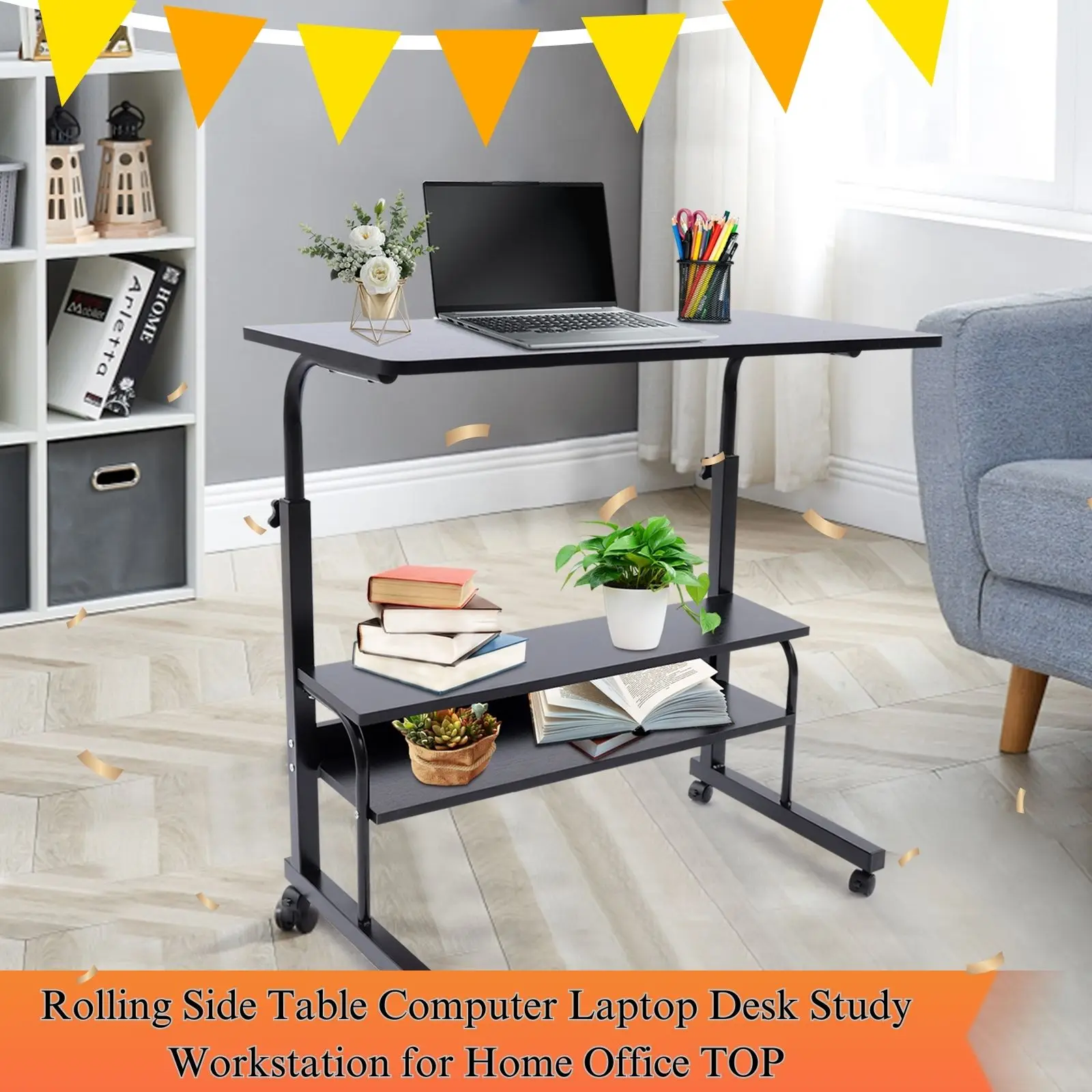 Rolling Side Table Computer Laptop Desk Study Workstation for Home Office TOP