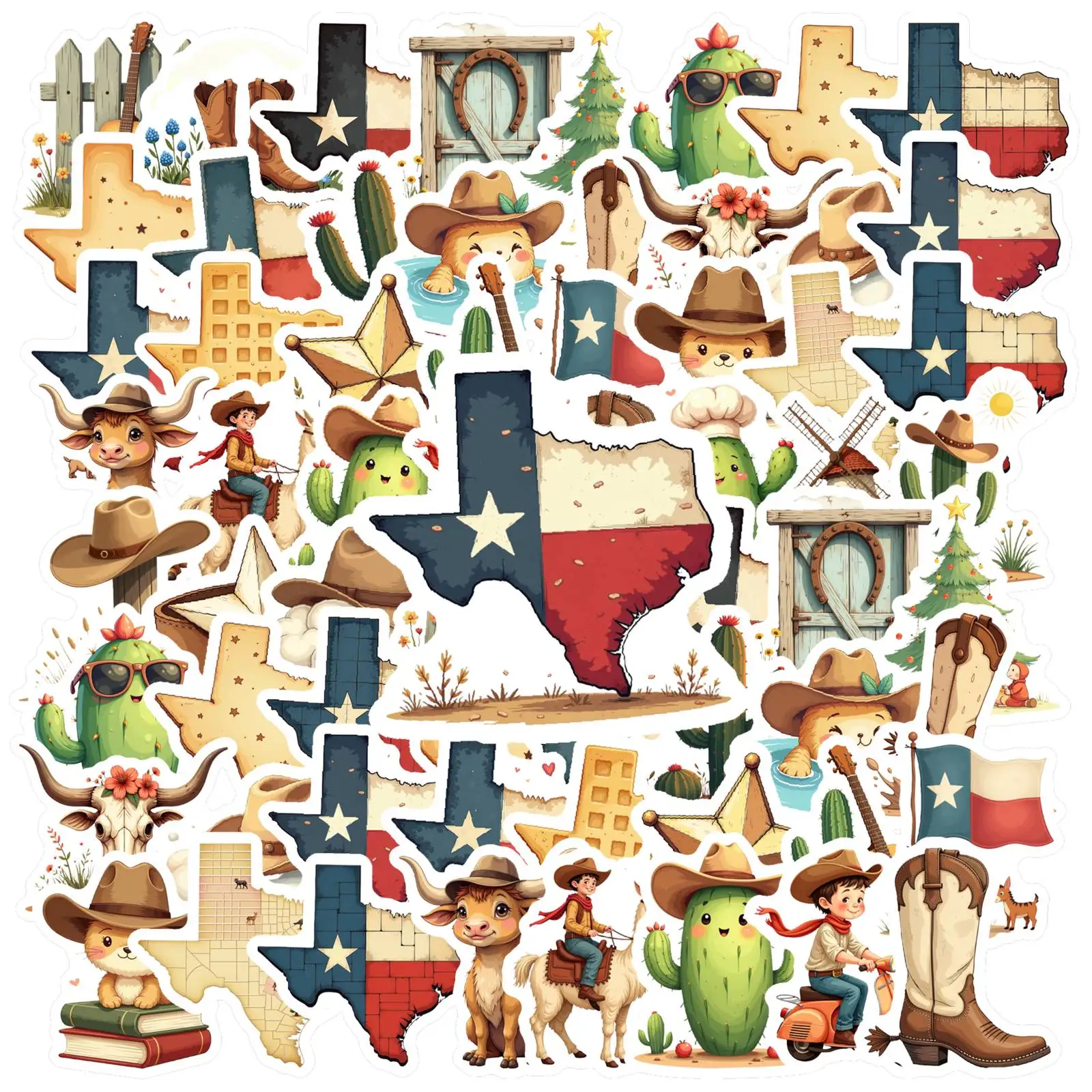 

35pcs-50pcs Rustic Cactus Stickers Charming Rodeo Stickers Teacher Reward Stickers For Guitar DIY Skateboard Laptop DIY