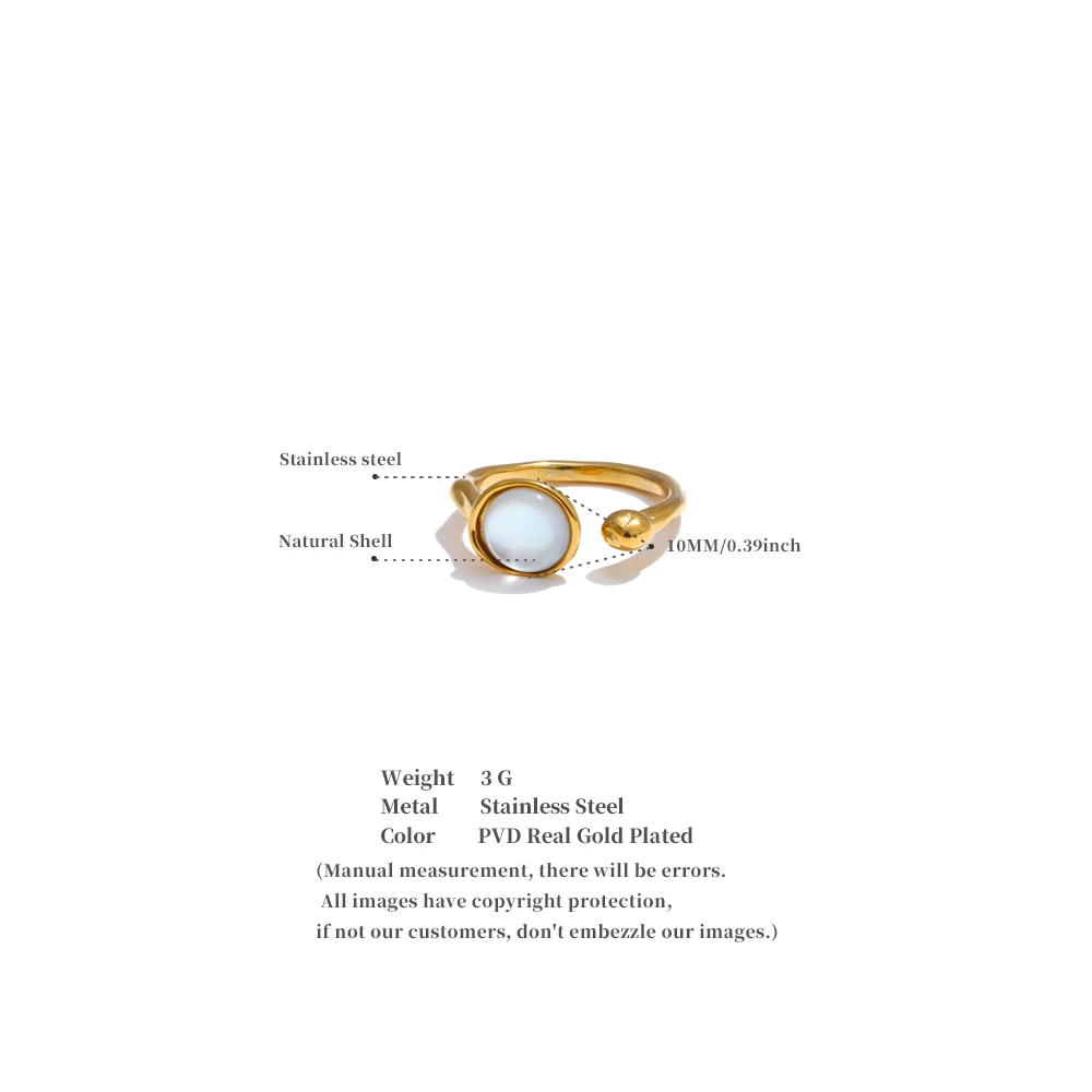 Yhpup Fashion Stainless Steel Natural Shell Fritillary Geometric Ring 18K PVD Plated New Arrivals Jewelry Bagues Pour Femme Gift