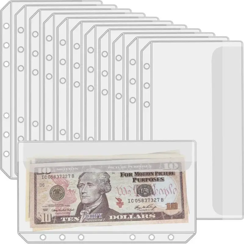 A5/A6 Clear Zipper Budget Envelopes 12Pcs 6 Holes Loose Leaf Binder Pockets Cash File Pouches For Notebook Accessories - view 3