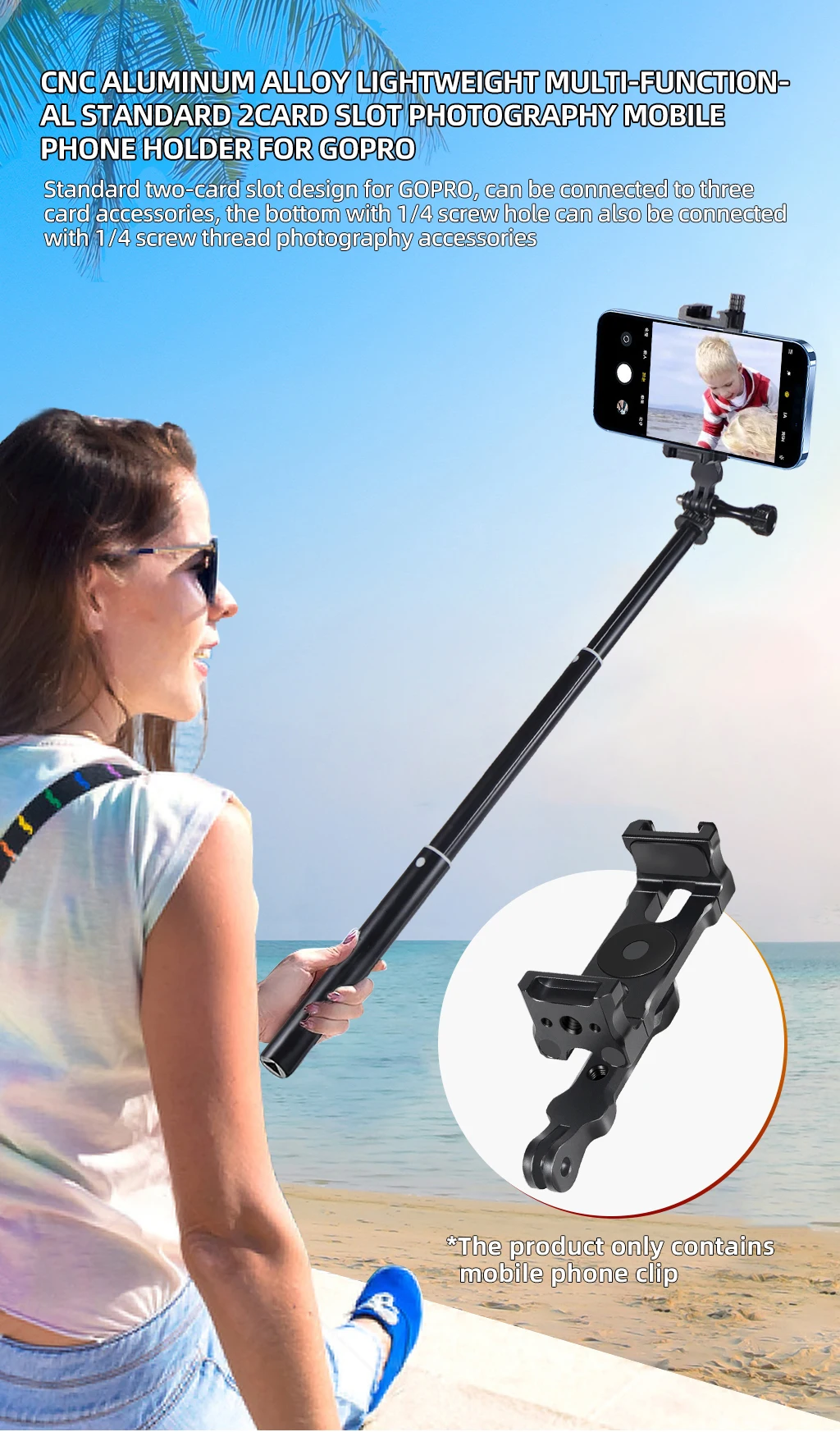Handy-Ständer halter 360-Grad-Drehung Stativ adapter Kalt schuh 1/4 "Halterung für Smartphone Vlog Selfie Stick Lichter stehen – Detail 7