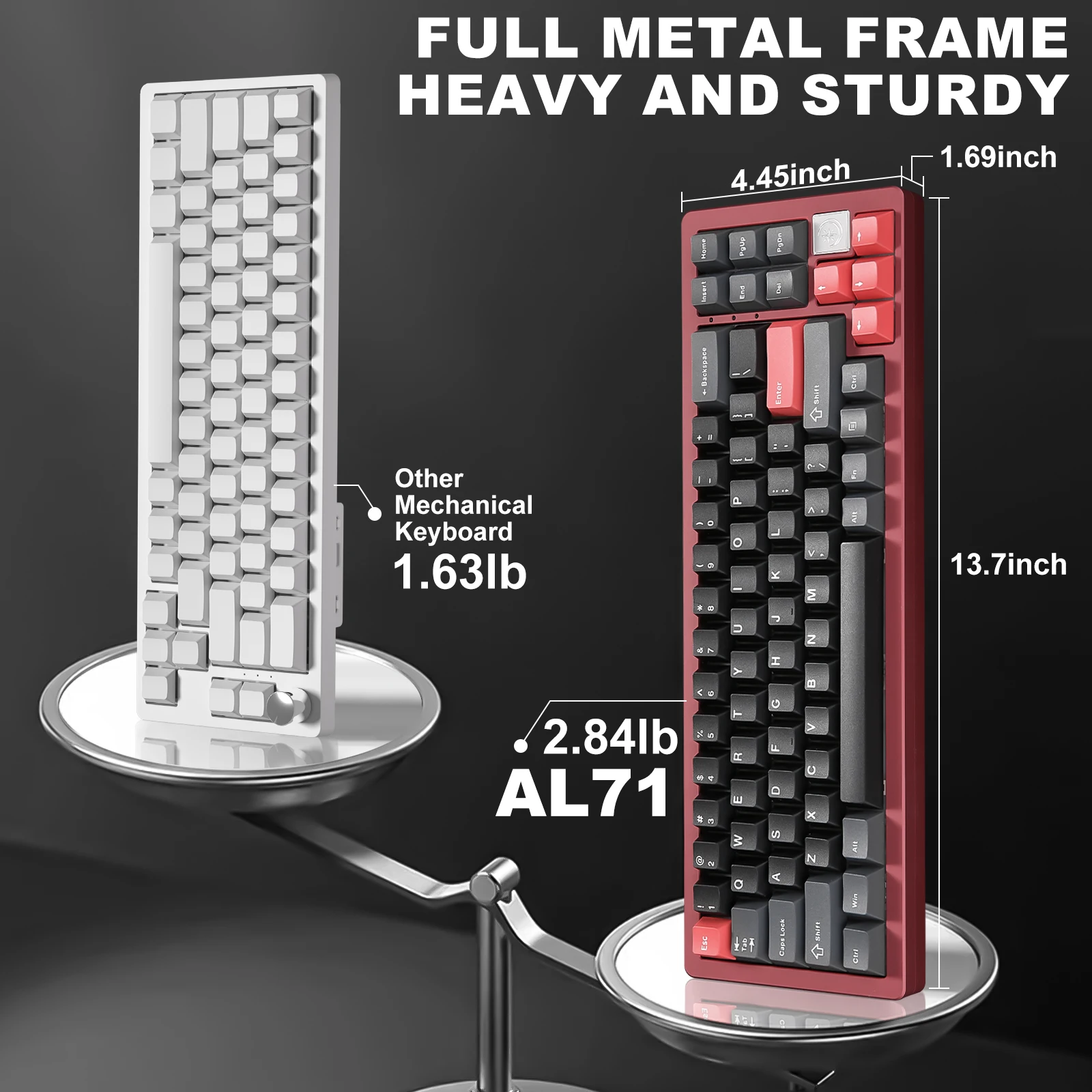 YUNZII AL71 Red 68% 71 Key Full CNC Aluminum Hot Swappable Gasket 2.4GHz Wireless BT5.0/USB-C Wired Mechanical Gaming Keyboard