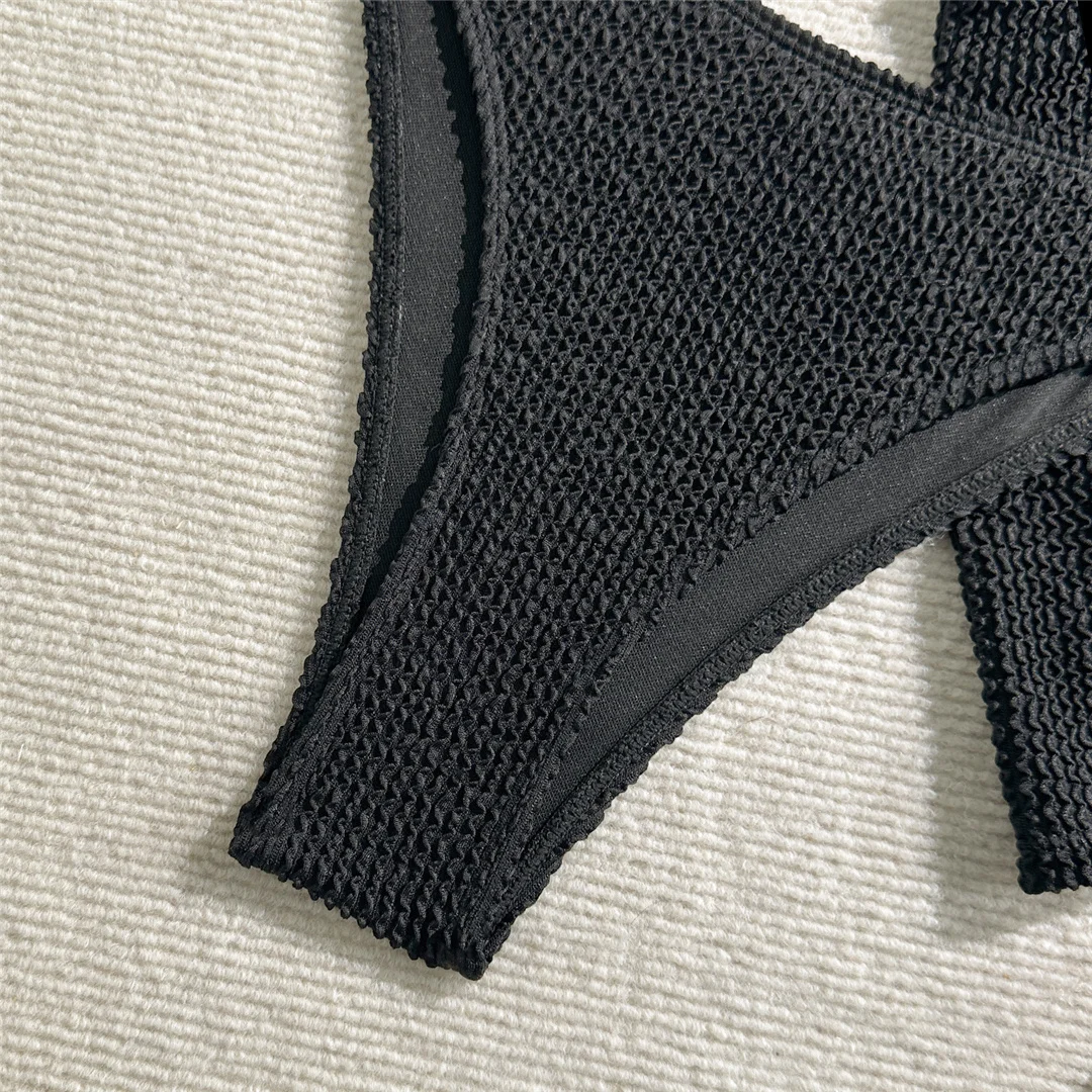 Mit Rock, geraffter, knitteriger Neckholder-Bikini, Damen-Badebekleidung, dreiteiliges Bikini-Set, Badeanzug, Badebekleidung, Schwimmbekleidung V7027 – Detail 18