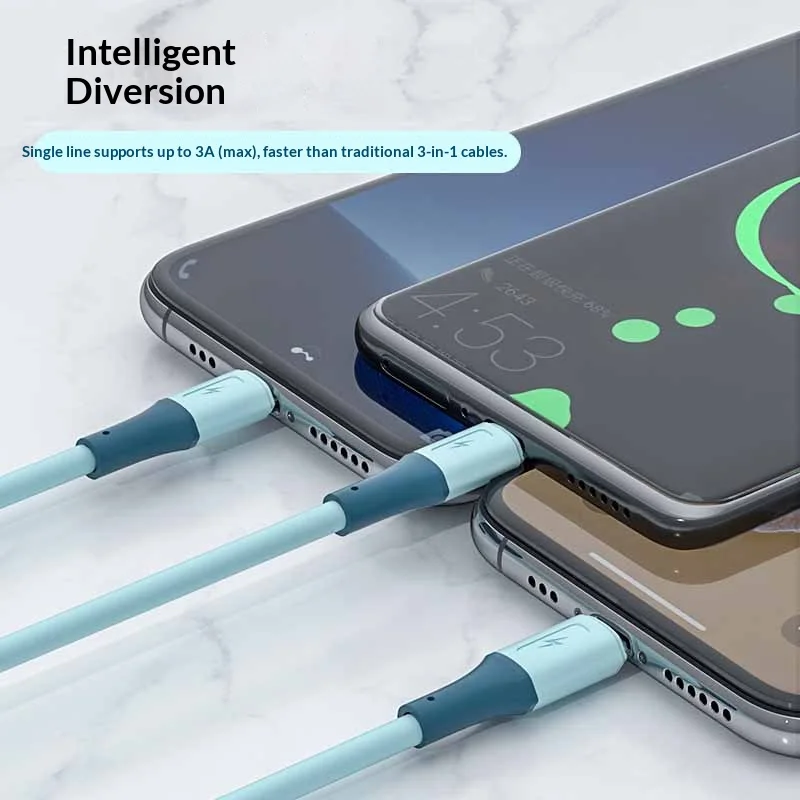 2026 جديد 3 في 1 كابل USB من جل السيليكا شحن سريع سلك بيانات آيفون وسامسونج وهواوي وشاومي سلك شحن متعدد المنافذ #5