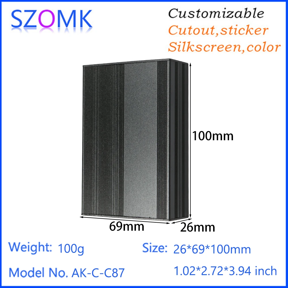 SZOMK 1Piece 26*69*100mm Aluminum Anodized Extrusion Enclosure Design Pcb Junction Box Aluminum Enclosure Manufacturers