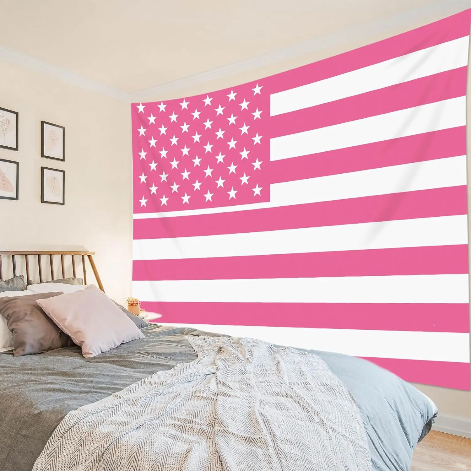 1pc Summer Pink American Flag Wall Tapestry Flag Funny Pink Striped Backdrop Poster for Home Living Room Decoration
