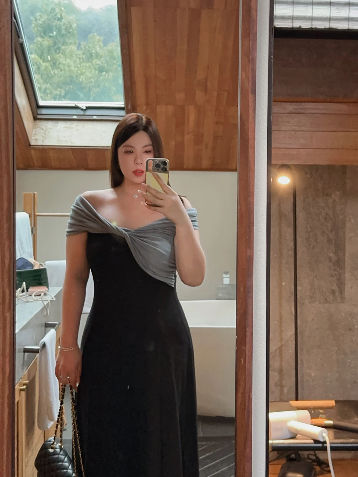 

plus Size One oulder Slimming Dr Color Blo Design A-Line Long Dr Waist-Cinching Navy Sle Cotton Blend Skirt