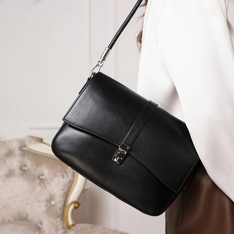 

Модная элегантная женская черная сумка через плечо из натуральной яловой кожи, мягкая сумка через плечо из коровьей кожи, универсальная сумка-мессенджер
