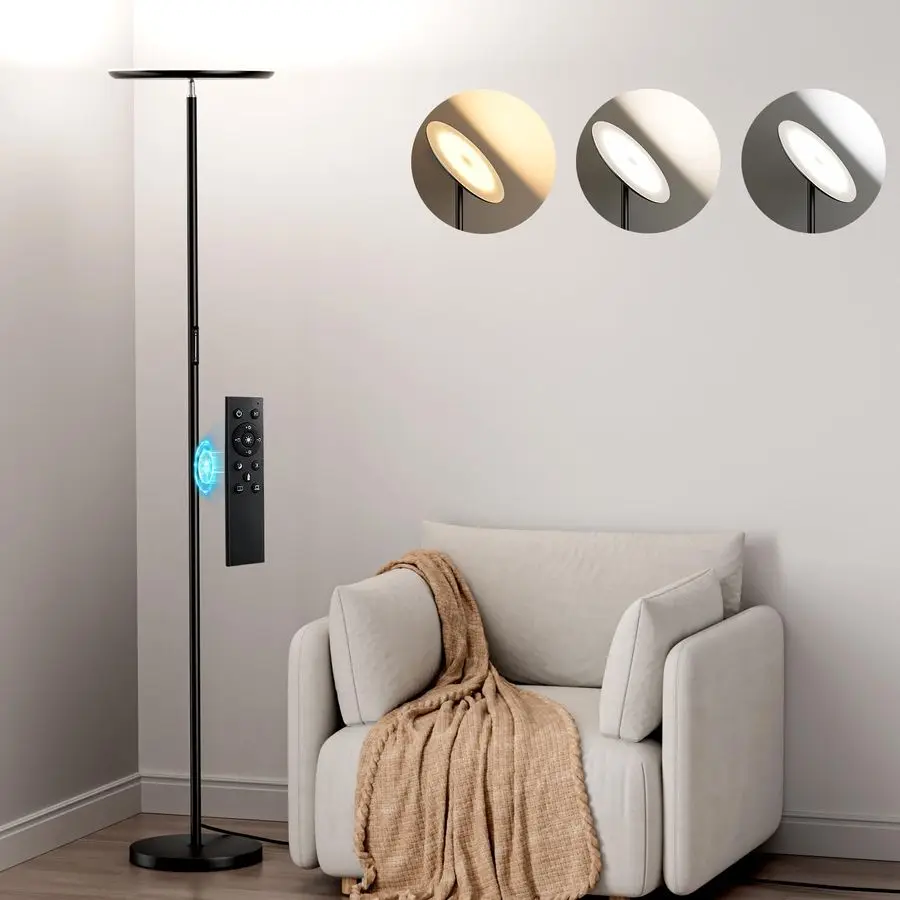 

PreeOtti Modern LED Floor Lamp Remote Touch Control, 40W 2400LM Sky Torchiere Standing Lamp, Fully Dimmable, 3 Color Temperatur