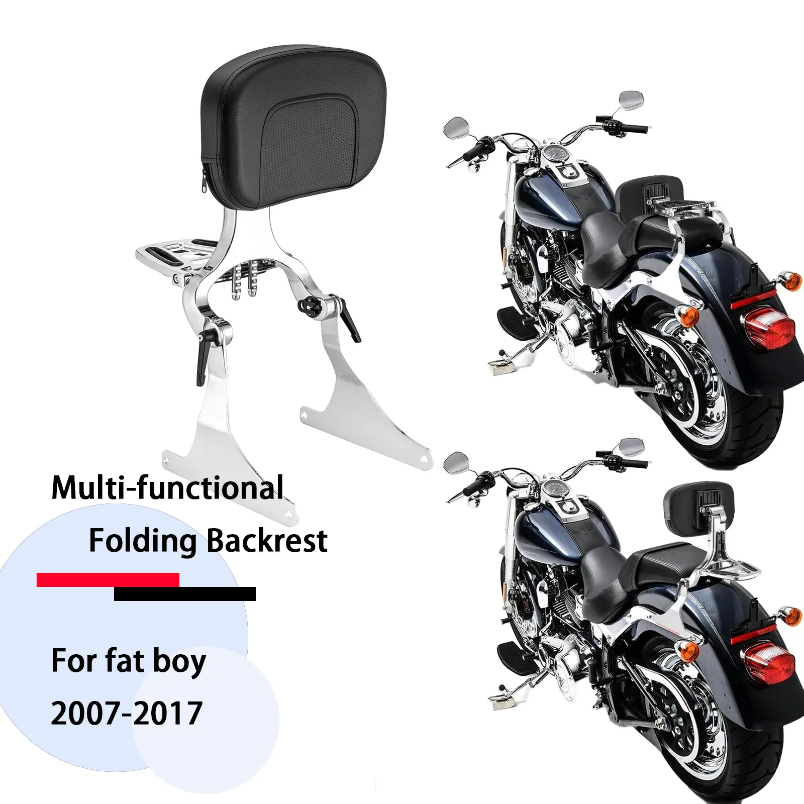 For 2007-2017  Softail Fat Boy FLSTF Night Train Cross Bones Custom Standard Springer Adjustable Backrest Sissy Bar