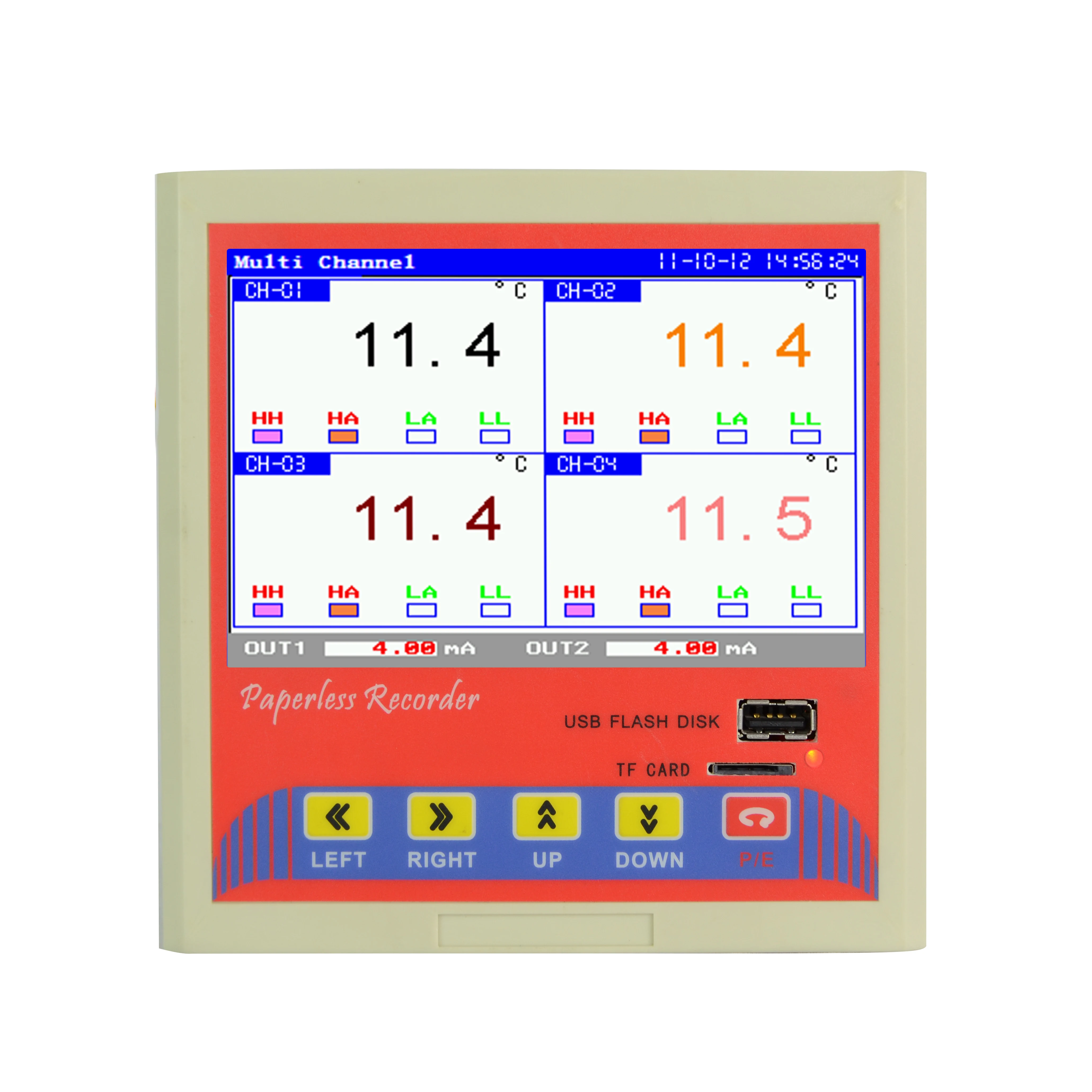 

KH3012G: Universal Digital 1-2-4-6-8-12 Channel Channel Paperless PT100 Thermocouple Temperature Data Logger Recorder